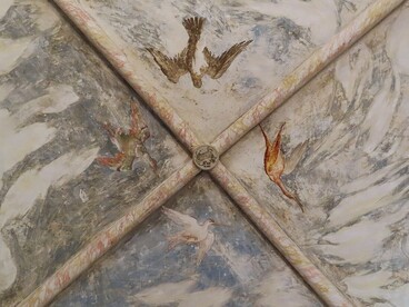 Sala della Sera del castello di Torrechiara, Langhirano, Parma, Italia. Foto di Parma1983. Dettaglio volta