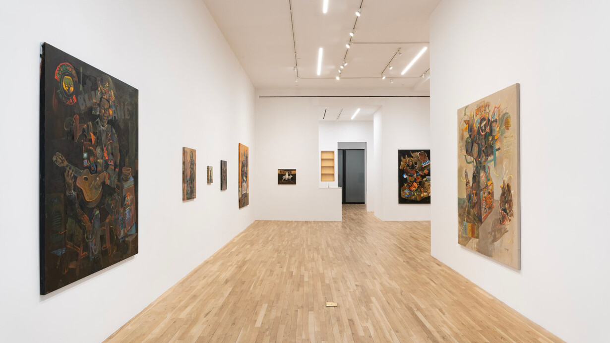 Joseph Olisaemeka Wilson, Hard times and silver teeth at the Spicewood County Casino, exhibition view. Courtesy of Derek Eller Gallery