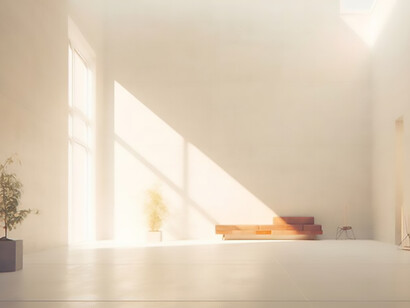 Step into the realm of minimalist interior design flooded with natural light, embodying the essence of sensory architecture at its finest