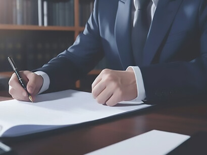A focused lawyer works in his office