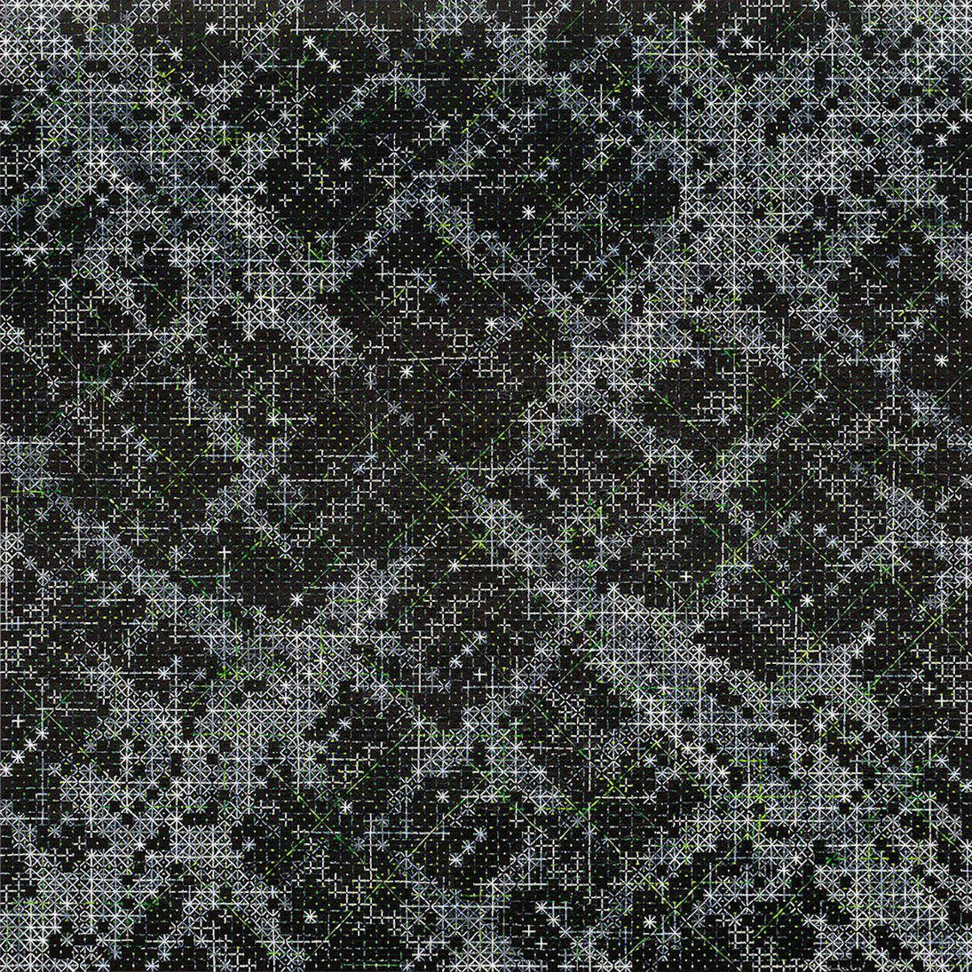 Ding Yi, Appearance of Crosses 2016-5, 2016 Signed and dated on verso. Mixed media on basswood, 240 x 240 cm. Courtesy Timothy Taylor Photo: Ding Yi Art Studio