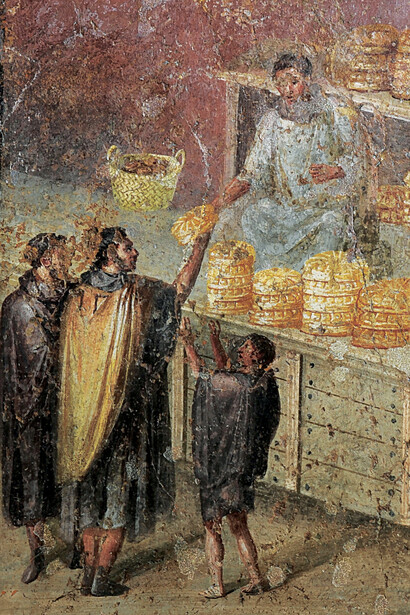 Fresco of the distribution of bread
Painted plaster
Pompeii, tablinum, House of the Baker
Museo Archeologico Nazionale di Napoli (MANN)

