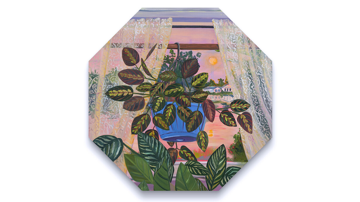 Anna Valdez
Window View and a Hanging Prayer, 2020
oil and acrylic on octagonal hardboard panel
46 x 46 in.