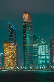 Nighttime view of Corniche Break Water, Abu Dhabi, UAE