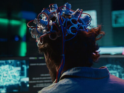 By placing an EEG headset on the subject, a computer scientist enables a seamless brain-computer interface, bridging the mind with cyberspace through cutting-edge neurotechnology