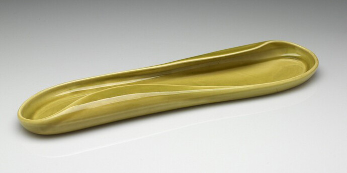 Russel Wright, designer, American, 1904-1976, Steubenville Pottery, manufacturer, American, 1879-1959, American Modern Celery Dish, 1937, Glazed earthenware, 3.2 x 33.3 x 8.9 cm (1 1/4 x 13 1/8 x 3 1/2 inches)
Gift of Judith Tannenbaum in honor of Gertrude D.T. Schimmel 2006.136.1