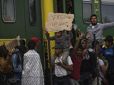 Syrian refugees stage a strike on the platform of Budapest Keleti Railway Station amidst the refugee crisis in Budapest, Hungary, Central Europe, 4 September 2015
