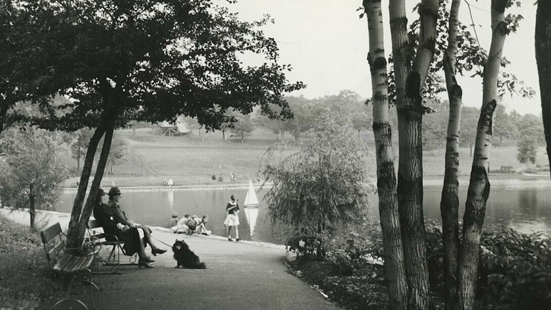 Harry Sutcliffe, Beaver Lake in Mount Royal park, Montreal, about 1939. Gift of Peter, Paul, Robert and Carolyn Sutcliffe, M2011.2.3.177 © McCord Museum