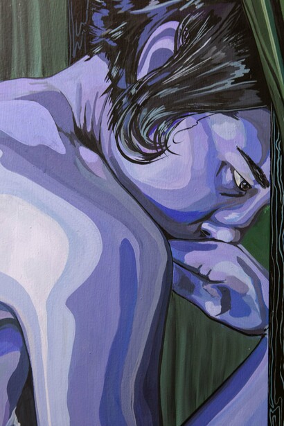 "Bajo la mesa", tinta sobre madera, Valentina Vacó, 2025