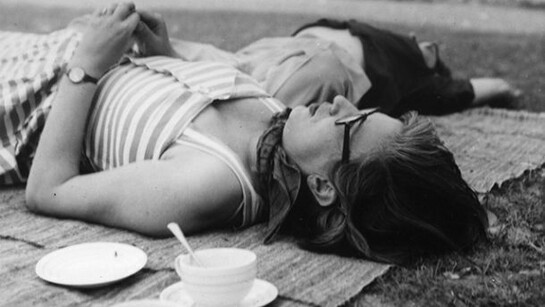 Portrait of Jane Drew, RIBA Library Photographs Collection (lying on grass)