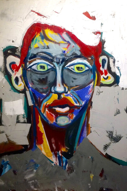 Frédéric Bruneau, SnowHead, Oil on Canvas, 40" x 30", Courtesy of Agora Gallery