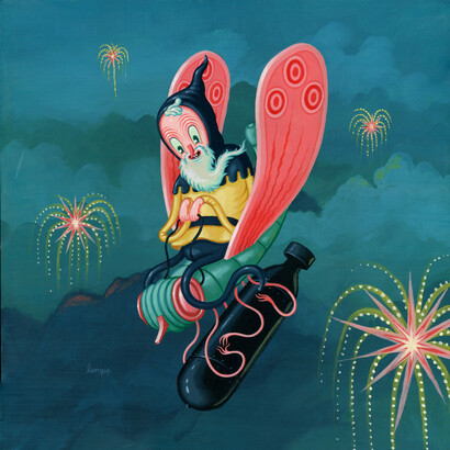 Travis Lampe, Gnome Bomb, Acrylic on wood panel, 12x12. 