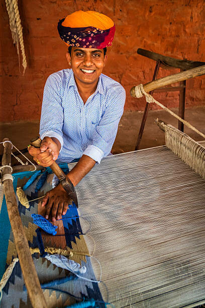 Indian handloom weaver at a loom in RajasthaN