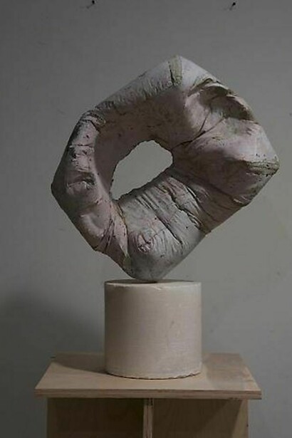 Christopher Astley, Space Dabwe II, 2013, concrete, alabaster, brass, and paint, 21 x 30 x 10 inches