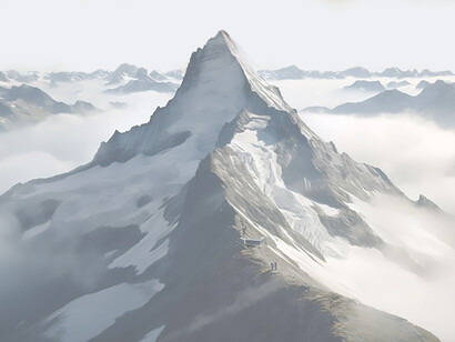 Majestic mountain peak snow covered landscape panoramic beauty in nature, clouds