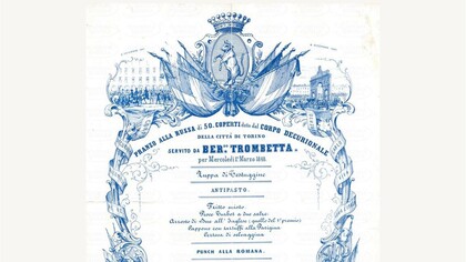 Menu del 1 marzo 1848 per le celebrazioni dello Statuto Albertino, Corpo Decurionale Città di Torino, Italia