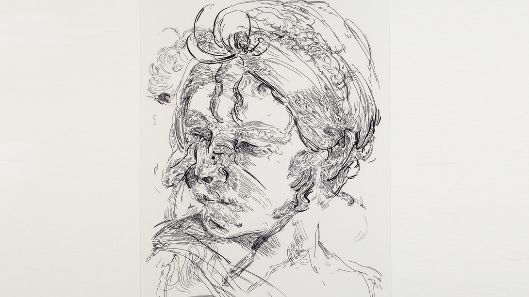 Glenn Brown, Drawing 45 (after Reni), 2014, ink on polypropylene, 45 x 30 cm, Courtesy de l’artiste et de la Galerie Max Hetzler, Berlin | Paris
