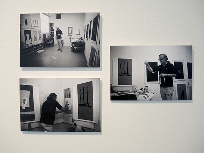 Installation view of Motherwell preparing working collages for the Summer Light Series at Gemini G.E.L., Los Angeles, 1973. Courtesy of the Dedalus Foundation Archives.