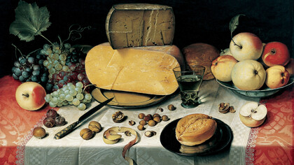 Still Life with Cheese (1615) by Floris van Dijck