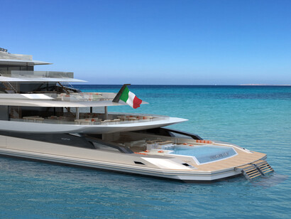 Un rendering dello yacht Private Bay, costruito da Fincantieri e disegnato da Horacio Bozzo