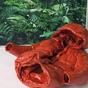 Ophelia Finke, Explorer Red, Resin, paint, varnish and print on Tyvek, 88 x 82 x 42 cm, 2013