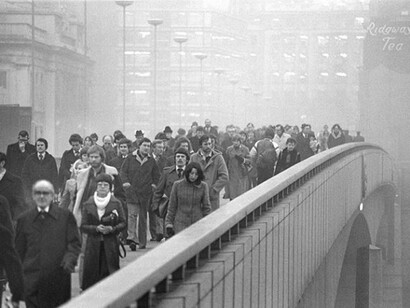 Barry Lewis, Rush Hour from the South Side of London Bridge, 1978 (photograph), courtesy Museum of London