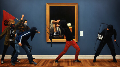 Kepa Garraza, Action of Assault on Art 14 (from IBDA series), 2009, oil on canvas, 200 x 300 cm. Courtesy the artist