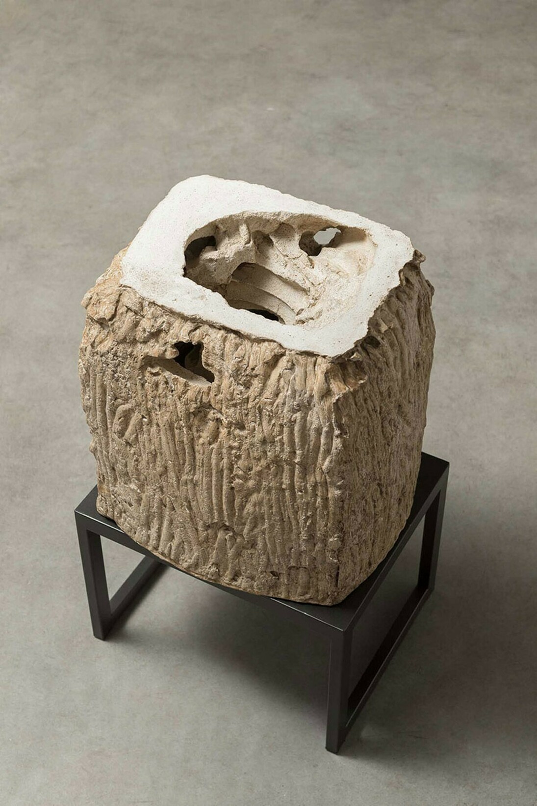 Anna Maria Maiolino, Untitled, from Entre o Dentro e o Fora series, 2014, molded cement on metal table, 42 x 32 x 40 cm (table: 31 x 36 x 45 cm) unique.