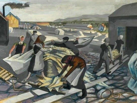 Alan Sorrell, 45 Processing the Catch, Wharf Scene, Iceland, c.1935, pencil, ink and gouache on paper, 39 x 57 cm (15 & x 22 & in.), Courtesy of the Trustees of Sir John Soane's Museum