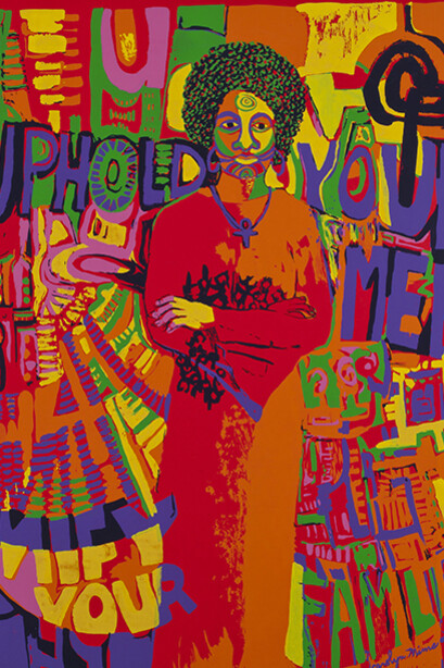 Carolyn Lawrence, Uphold Your Men, Unify Your Families, 1971, Screenprint on wove paper. Smart Museum of Art, The University of Chicago, Gift of David Lusenhop in honor of the artist, 2013.7. © Carolyn Lawrence. 