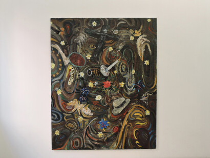 José Luis Valverde, En la cruz me coso yo, vista de exhibición. Cortesía de la Galería Silvestre