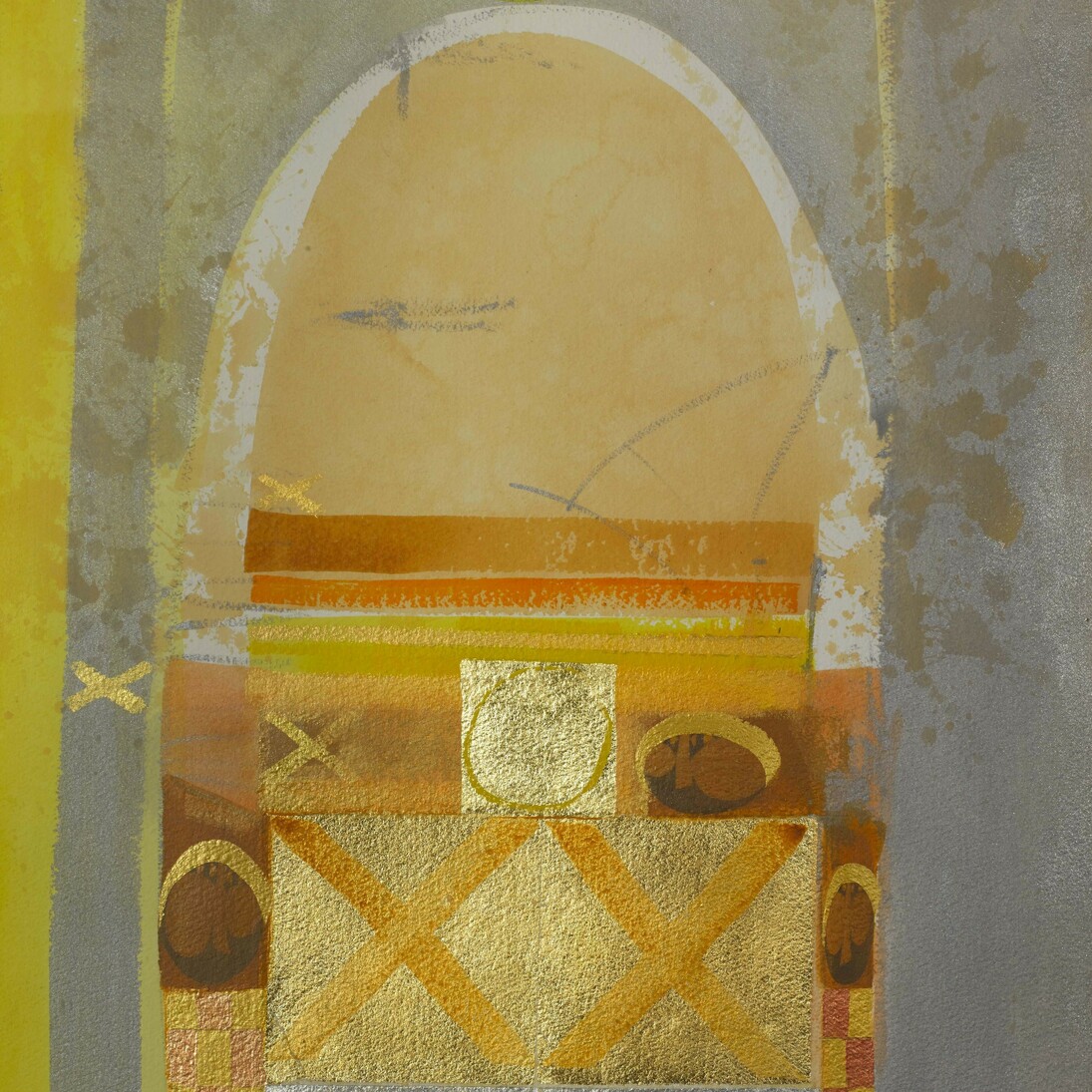 Brian Ferran, Iona II, acrylic, gold and sliver leaf on canvas 76 x 56 cm