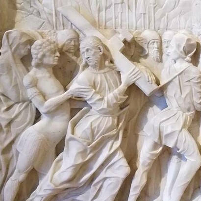 Museo della Certosa di Pavia, scultura raffigurante la Salita di Cristo al monte Calvario di Mantegazza Antonio (seconda metà sec. XV) 