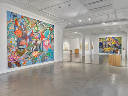 Sandow Birk: an illustrated history of the present, exhibition view. Courtesy of Catharine Clark Gallery