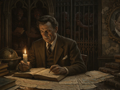 Illuminated by a single candle, a solitary witness documents the erosion of reason as the “psychic catacombs” of the human soul claw their way into the light, exposing the psychological roots of fascism, cruelty, and moral collapse