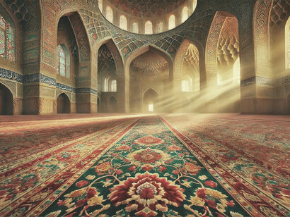 Ricostruzione di un tappeto nella moschea simbolo di infinito e di paradiso