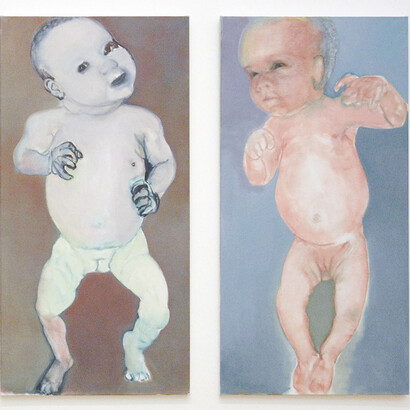Marlene Dumas. The First People (I-IV), particolare, 1990, olio su tela, 4 pannelli, ognuno 180 x 90 cm. De Pont Museum of Contemporary Art, Tilburg, Paesi Bassi. © 2008 Marlene Dumas