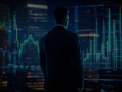 Business person in futuristic business environment