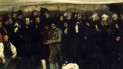 Detalle del famoso «Entierro en Ornans» (1848), G. Courbet, donde se ve a un grupo de plañideras