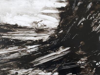 Athena LaTocha, Untitled, 2013, Sumi ink on photo paper mounted on birch plywood, 16 x 22 x 1/4 inches