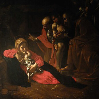 Michelangelo Merisi da Caravaggio, Die Anbetung der Hirten, Ausschnitt, Öl auf Leinwand, 1609, 314 x 211 cm, Museo di Regionale, Messina, Foto: © Mario Bogisch