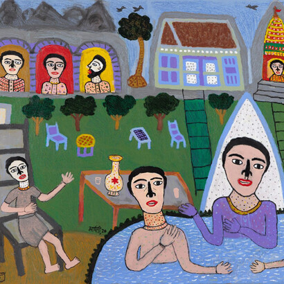 Madhvi Parekh, Bathing in the pond (detail), 2020. Courtesy of DAG 