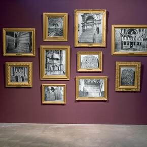 Dominique Blain (born in 1957), Untitled/Protection, 1989, gelatin silver prints on polymeric film mounted on canvas, gilt frames, burlap bags. MMFA, gift of Erik Deslandres. Photo Dominique Blain

