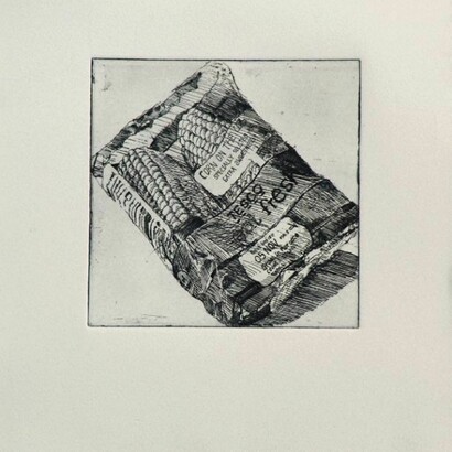 Gabriela Schutz, Your 5 a day- corn, 2013-2014, etching on paper, size of print plate itself 19 x 19 cm