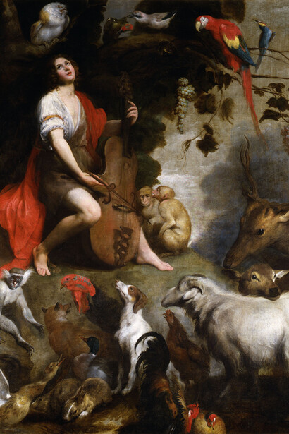Jan Roos, Orfeo incanta gli animali, olio su tela, 220 x 162 cm. Collezione privata