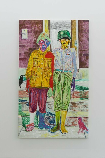 Enlistees, 2019, oil, oil stick, and pencil on linen. Installation images by Will Amlot Studio. Copyright the artist. Courtesy Edel Assanti