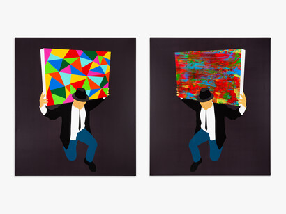 Pedro Paricio, Atlas & Sisifo (IIV), (Diptych) 2013, Acrylic on linen, 150 x 260 cm, Courtesy of Halcyon Gallery
