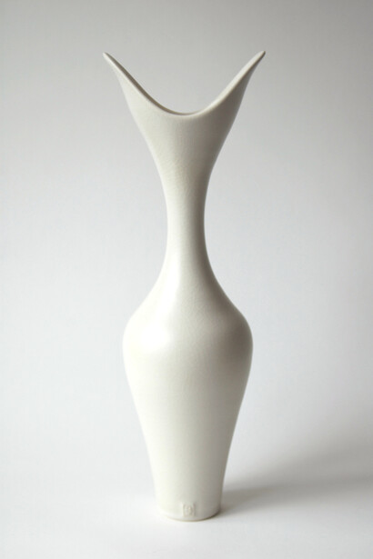 Vivienne Foley, Tall Forked Vase, ivory crackle glazed porcelain, 44 cm
