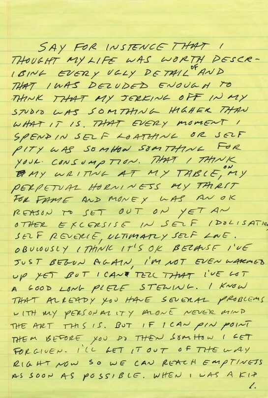 Sean Landers, Detail of [sic], 1993. Ink on paper, dimensions variable, 451 leaves, 11 x 8 1/2 inches each. Courtesy of the artist and Friedrich Petzel Gallery, New York.