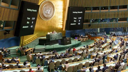 The United Nations General Assembly in the middle of a vote regarding the world